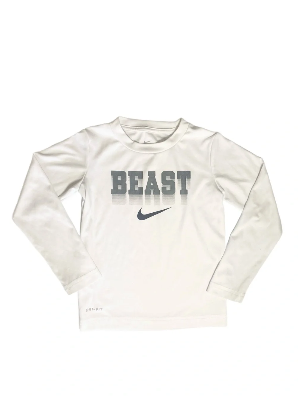 Nike White Long-Sleeve 'BEAST' Dri-Fit Performance Tee Toddler Boy 3-4 years